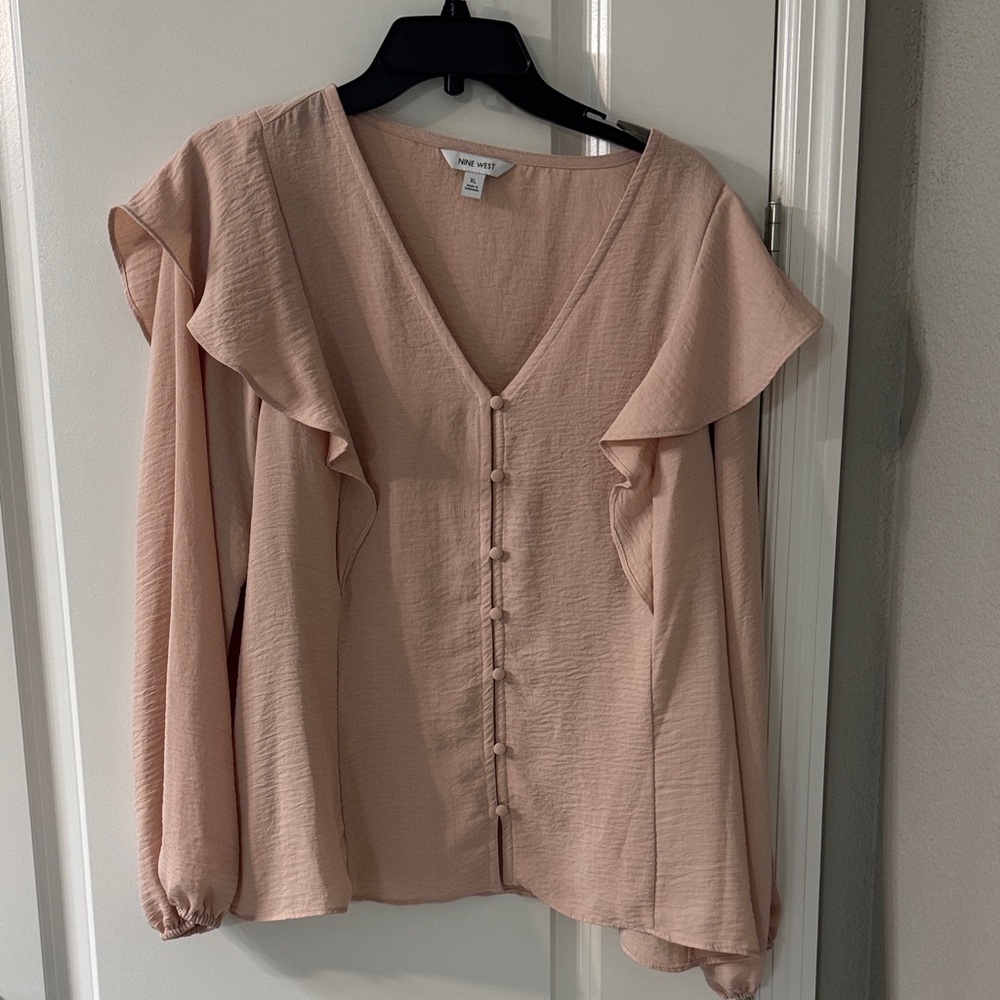 Nine West Light Pink Ruffle Blouse